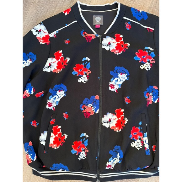 Vince Camuto Jacket Womens 2X Black Floral Bomber Full Zip Lined Pockets - Picture 3 of 13